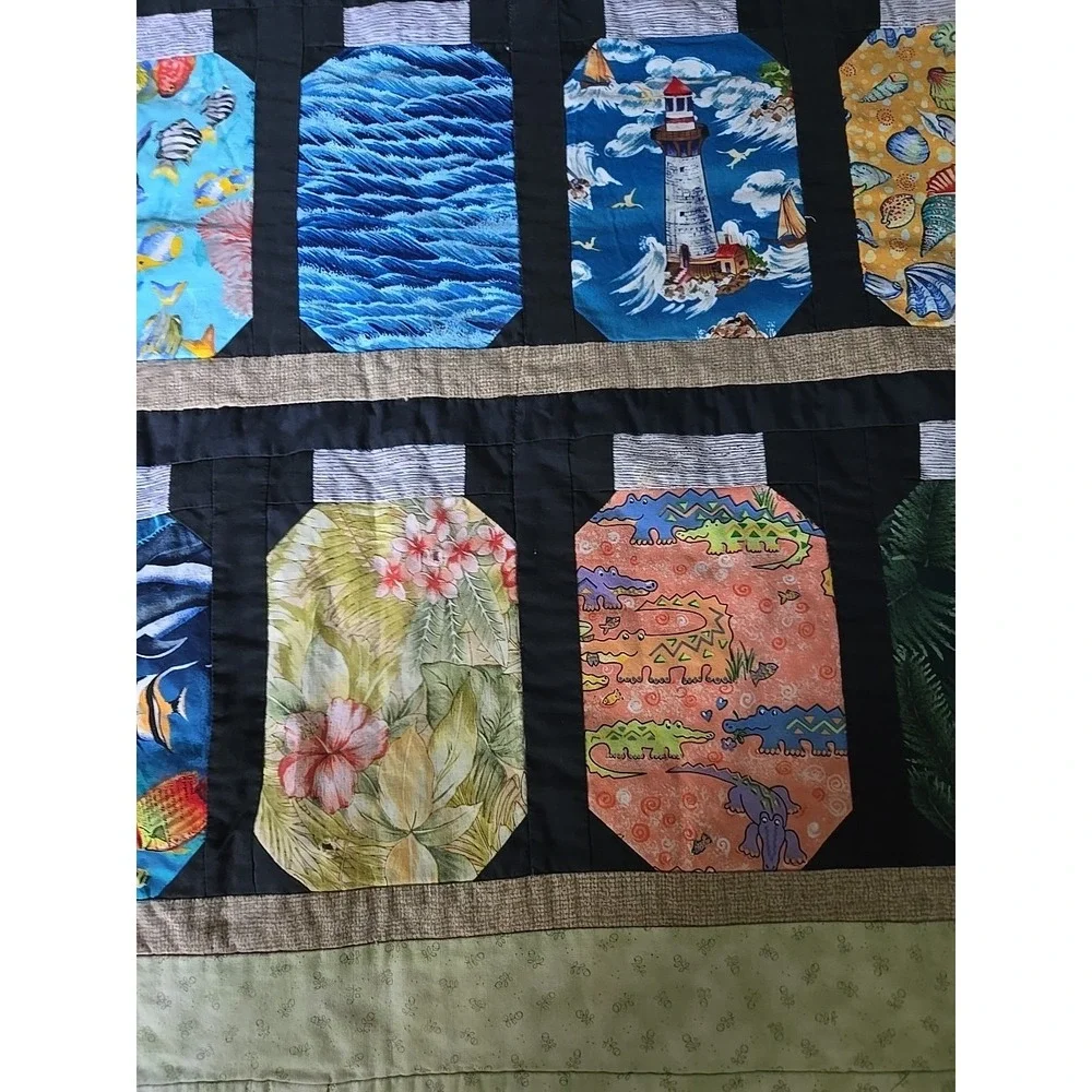 Hand Crafted Art Quilt Sarasota Memory Jars Seashore Beach Summer Ocean  33
